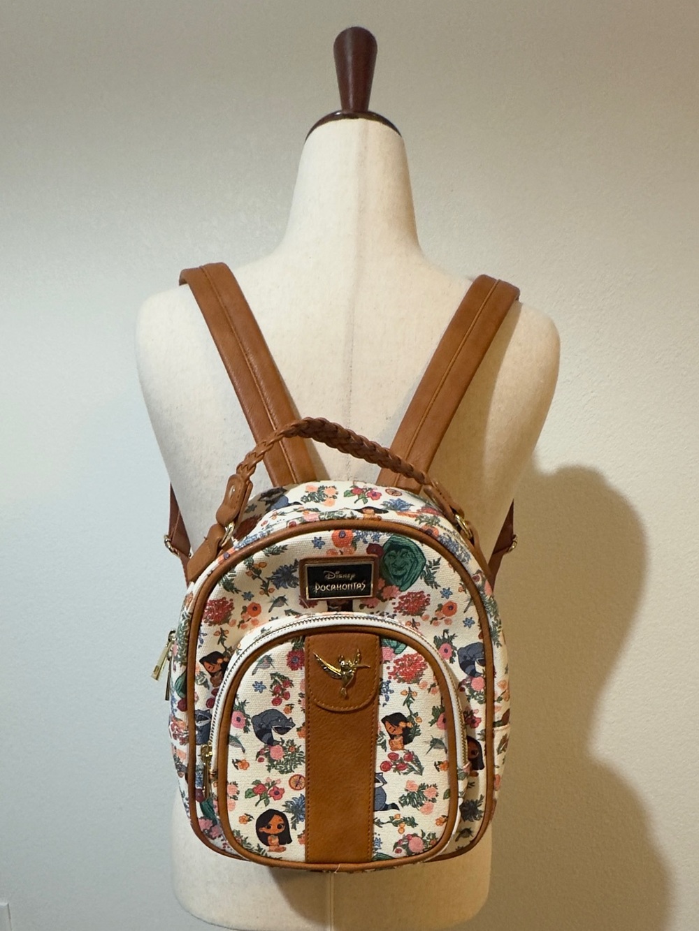 Disney Pocahontas Floral Cream & Brown Mini Backpack